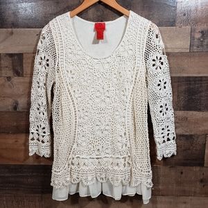 V Cristina crocheted long sleeve tunic top
